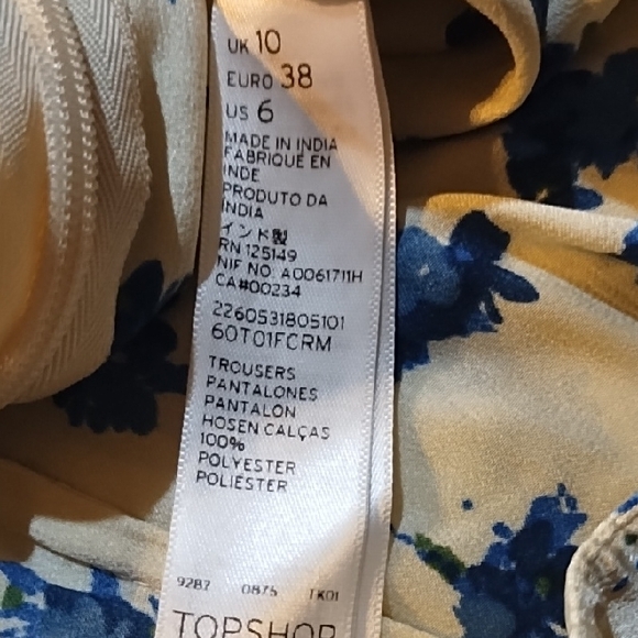 Kate Moss Topshop Cream and Blue Floral Wilde Leg Pants - Picture 4 of 4